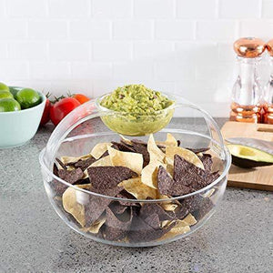 Acrylic Chip and Dip Serving Bowl, Clear Serving Dish Bowl Great for Chips, Dips, Appetizer, Fruit Bowl, Salad and Snack – Elegant Chips and Dip Plate - Le'raze Decor