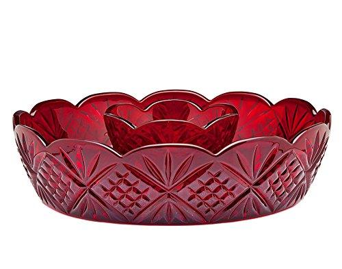 Chip and Dip Serving Set, 8-inch Red Crystal Serving Dish for Appetizer and Dessert, Elegant 2 Piece Chips And Dip Bowl - Le'raze by G&L Decor Inc