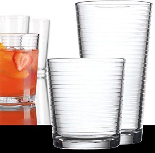Glaver's Drinking Glasses, 12 Pc. Glass Cups, Includes 4  Highball Glasses 17 oz., 4 Rocks Glasses, 13 oz., 4 Juice Glasses, 4.5 oz.,  Whisky, Juice, Water, Beer, Cocktails, Dishwasher Safe.: Highball Glasses