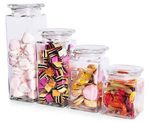 Glass Canister Set for The Kitchen - Set of 4 Food Storage Jars with Air Tight Lids for Kitchen or Bathroom, Food, Cookie, Cracker, Storage Containers, Clear Glass - Le'raze by G&L Decor Inc