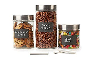 Le'raze Kitchen Clear Glass Chalkboard Canister set, Kitchen Storage Canister Jar for Treats, Cookies, Candy, Chocolate (Set of 3) Airtight Lids with Chalkboard Labels and Chalk - Le'raze by G&L Decor Inc