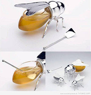 Beautiful Silver Plated Bee Honey Jar with little paddle, Novelty Bee Honey Pot - Le'raze by G&L Decor Inc