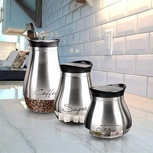 Cafe Contempo Silver and Glass Food Pres Preserving Canister Jars, Set of 3, 29oz. Tea, 34 34oz. Sugar, 51oz. Coffee - Le'raze by G&L Decor Inc