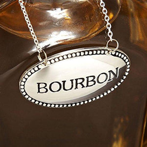 Whiskey Decanter Tags (Set of 4) Silver Liquor Decanter Labels - Bourbon, Scotch, Gin, Vodka – Oval Liquor Bottle Tags with Chain - Le'raze by G&L Decor Inc