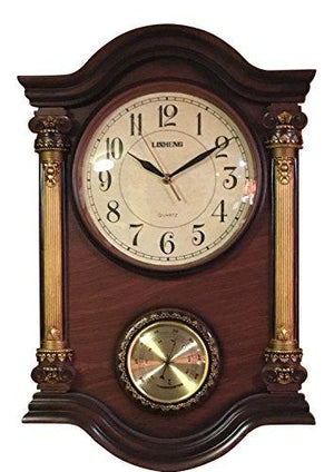 Le'raze Beautiful Elegant Mahogany/Gold Grandfather Clock - Wall Clock with Thermostat for °F/°C - Le'raze by G&L Decor Inc
