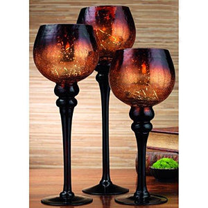 Set of 3 Brown Mercury Chocolate Crackle Finished Glass Hurricane Candle Holders ~ Decorative Sphere Ball Candle Holders ~ Home Decor & Party Centerpiece - Le'raze by G&L Decor Inc
