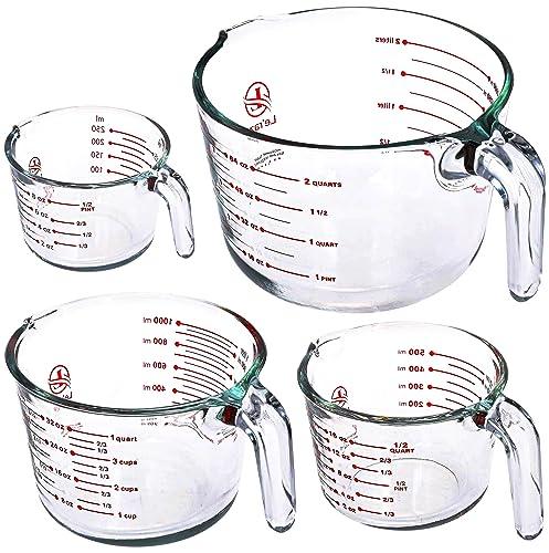 Set of 4 Glass Measuring Cups - Kitchen Mixing Bowl Liquid Measure Cup, Glass Tupperware Bakeware. 1 cup, 2 cup, 4 cup, 8 cup. - Le'raze by G&L Decor Inc