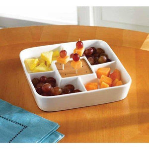 Food Server Display Plate Multi Sectional Compartment Serving Tray. Square Appetizer and Snack Serving Tray with Bamboo Toothpick Holder,Color White. - Le'raze Decor