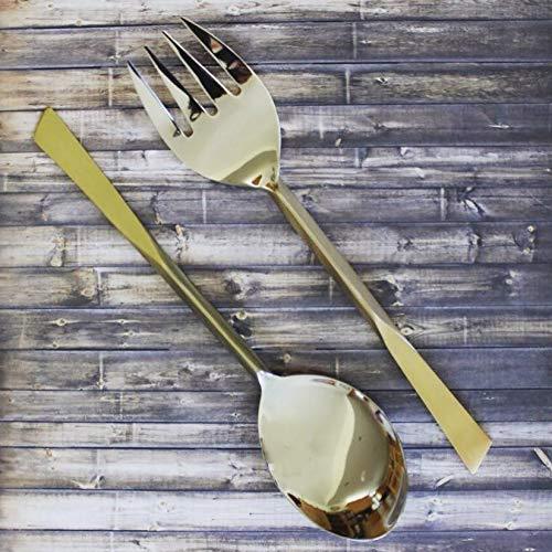 Two Tone Stainless Steel Salad Servers With Matt Gold Handle, 2-piece Salad Server Fork & Spoon Set - Le'raze by G&L Decor Inc