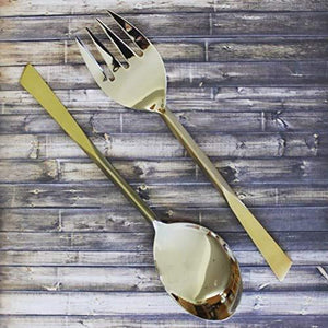 Two Tone Stainless Steel Salad Servers With Matt Gold Handle, 2-piece Salad Server Fork & Spoon Set - Le'raze by G&L Decor Inc