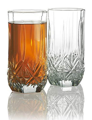 Elegant Highball Glasses {Set Of 12} Clear Heavy Base Tall Bar Glass, 16-oz} Drinking Glasses for Water, Juice, Beer, Wine, and Cocktails - Le'raze by G&L Decor Inc