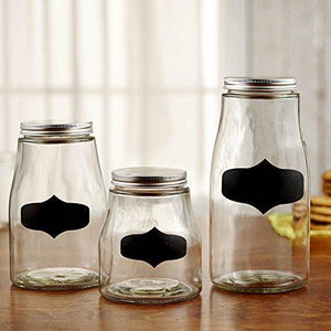 Quality Clear Glass Canister Set Of 3 Round Chalkboard Jars with Air Tight Screw Off Lids for Bathroom or Kitchen - Food Storage Containers, Cookie Jars, Nuts, Candy, - Le'raze by G&L Decor Inc