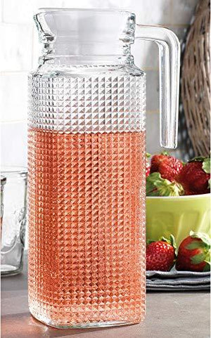 Glass Pitcher With Lid And Spout, 1.8-liter Diamond Cut Design With Handle For Chilled Beverage Homemade Juice, Iced - Le'raze by G&L Decor Inc