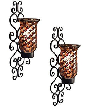Sleek Modern Swirl Design Black Metal Wall Sconce with Mosaic Hurricane Glass, Ornamental Candle Wall Sconce, Perfect for a Living Room Dining Room or Entry Way. - Le'raze by G&L Decor Inc