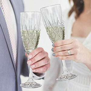 Crystal Champagne Toasting Flutes, Elegant Champagne Glasses with Diamond Patterned Design Ideal for Wedding, Party Essentials, Wine Gifts – Stemmed Glass Flutes Set - Le'raze by G&L Decor Inc