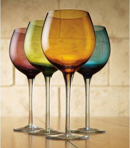 Attractive Set of Four Beautiful Colored Wine Glasses 16-oz Elegant Glassware Ideal For Every Drinking Party - Le'raze by G&L Decor Inc