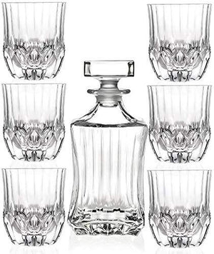 Le'raze 7-piece Italian Whiskey Decanter & DOF Whisky Glasses with Ornate Stopper & 6 DOF Wine Tumblers Exquisite Crystal Drinking Glasses - Le'raze by G&L Decor Inc