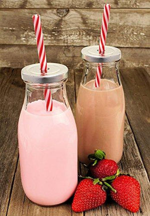 Mini Glass Milk Bottles with Retro Straws and Wooden Tray, Set of 6 Reusable Vintage Dairy Bottle for Parties and Picnics, Clear Beverage Glassware and Drinkware – 11 Ounce - Le'raze by G&L Decor Inc