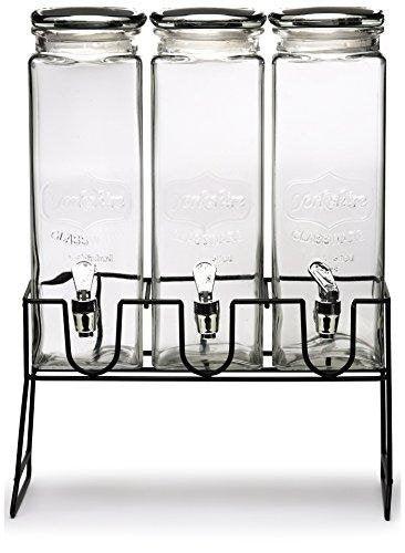 Set of 3 Tall Square Mason Glass Beverage Drink Dispenser with Glass Lid, Chilled Beverage Server with White Rack with Metallic Red, Silver and Copper Yorkshire Panels, Elegant Party Centerpiece - Le'raze by G&L Decor Inc