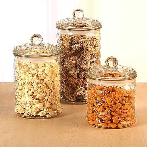 Set of 3 Country Rooster Design Canister Set, Quality Clear Glass Jars With Embossed Rooster, With Tight Lids for Bathroom or Kitchen, Food Storage Containers, Assorted Sizes Pantry Ware - Le'raze by G&L Decor Inc