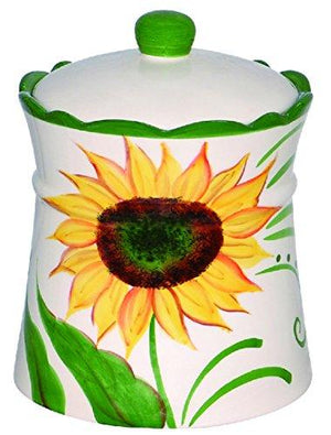 Set of 3 Sunflower Design Hand Painted Ceramic Canister Jars with Tight Lids for Kitchen or Bathroom.quality Airtight Jar with Lids, with Wide Mouth, Looks Great on Your Kitchen Counters