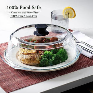 Tall Microwave Glass Plate Cover - Splatter Guard Lid with Easy Grip Silicone Handle Knob - 100% Food Grade - BPA Free and Dishwasher Safe - 10inch - Black