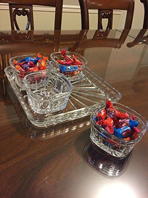 Le'raze Elegant Condiment Server and Dip Bowl Set, Crystal Sparkling Design Relish Tray, For Dried Fruits, Nuts, Candy, and Dips (Crystal) - Le'raze by G&L Decor Inc
