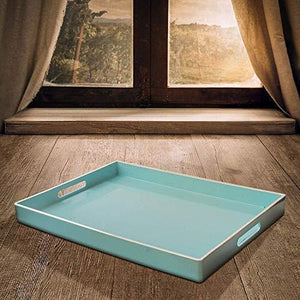 Large Serving Tray with Handle - Decorative Tray Ideal for Ottoman, Coffee Table, Perfume Set, Living Room, Dining Room, Jewelry - [19X14] Teal - Le'raze by G&L Decor Inc