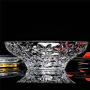 Elegant Crystal Round Bowl with Beautiful Leaf Design, Serving Bowl, Centerpiece for Home,Office,Wedding Decor, Fruit, Snack, Dessert, Server - Le'raze by G&L Decor Inc