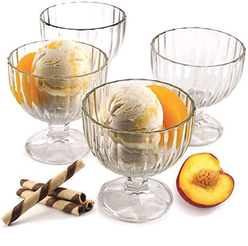 Set of 4 Footed Glass Ice Cream Dessert Dish Bowls, 9 Ounce Each, ElegantGlassware Serveware - Le'raze by G&L Decor Inc