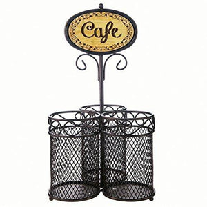 3 Sectional Home & Kitchen Wrought Iron Utensil (Picnic) Caddy with CAFA sign For Utensil, Spatula, Silverware Holder for Kitchen Countertop Storage,Centerpiece - Le'raze by G&L Decor Inc