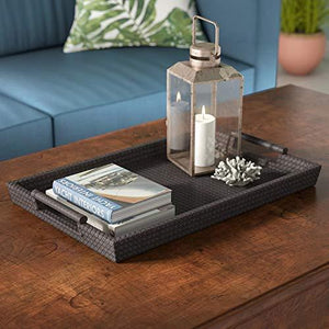 Serving Tray with Handles - Decorative Tray Ideal for Ottoman, Coffee Table, Perfume Set, Living Room, Dining Room, Jewelry - Black - Le'raze by G&L Decor Inc