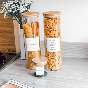 Tall Glass Kitchen Canisters with Airtight bamboo Lids - Kitchen Organization and Food Storage Glass Jar for Candy, Cookie, Rice, Sugar, Flour, Pasta, Nuts. - Spice Jars. - Le'raze by G&L Decor Inc