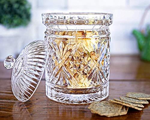 Elegant Crystal Candy Jar with Lid, Glass Biscuit Jar – Cookie Jar for Food Storage and Organization – 24 ounce Diamond-faceted Crystal Dish - Le'raze by G&L Decor Inc