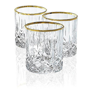 Elegant Manhattan Style Crystal Liquor Whiskey & Wine Decanter Set. Irish Cut 7pc Set, 1 Decanter 6 Old Fashioned 6 Oz DOF Glasses with 24k Gold Trim - Le'raze by G&L Decor Inc