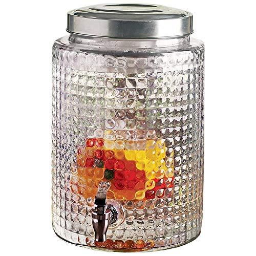 Glass Beverage Dispenser with Ice Insert and Fruit Infuser, Round Drink Dispenser with Stainless Steel Spigot, Elegant Mason Jar Juice Dispenser for Water, Iced Tea, Punch ─ 2 Gallon - Le'raze by G&L Decor Inc