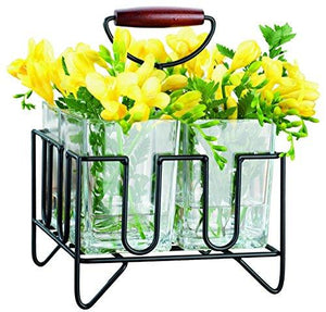 Home & Kitchen Glass 4 Compartment Utensil Flatware Cutlery Caddy Holder with Wooden Handle. For Utensil, Spatula, Silverware Holder for Kitchen Countertop Storage,Flower Vase Centerpiece - Le'raze by G&L Decor Inc