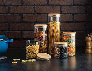 Tall Glass Kitchen Canisters with Airtight bamboo Lids - Kitchen Organization and Food Storage Glass Jar for Candy, Cookie, Rice, Sugar, Flour, Pasta, Nuts. - Spice Jars. - Le'raze by G&L Decor Inc
