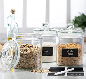 3pc Canister Sets for Kitchen Counter + Labels & Marker - Glass Cookie Jars with Airtight Lids - Le'raze by G&L Decor Inc