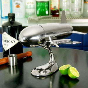 Le'raze Airplane Cocktail Shaker, Premium 24 Ounce Bar Shaker With Stand, Airplane Art Bar Drink Shaker, Aviation Bartender Mixer, Ideal For Flying Bartender, Pilot Gift, Chrome Airplane Decor - Le'raze by G&L Decor Inc