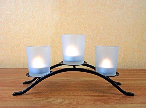 Le'raze 3 Tea Light Holder on Wire caady Rod Iron Frosted 3 Candle Holder and Stand - Le'raze by G&L Decor Inc