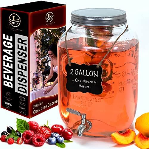 1 Gallon Glass Drink Dispensers For Parties 2PACK.Beverage Dispenser,Glass  Drink Dispenser With Stand And Stainless Steel Spigot 100%