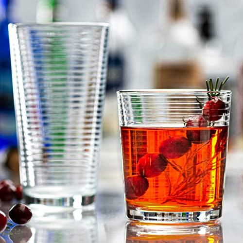 Le'raze Set of 8 Heavy Base Ribbed Durable Drinking Glasses Includes 4 ...