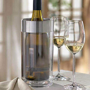 Acrylic Iceless Wine Bottle Chiller - Double Wall Wine Cooler Bucket with Stainless Steel Rim for Wine and Champagne Bottle - Le'raze by G&L Decor Inc