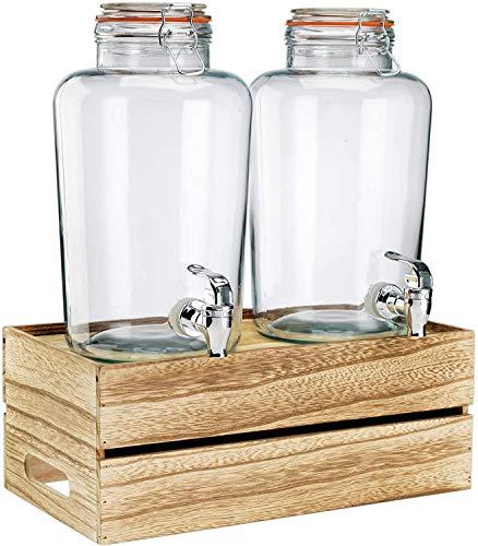 Outdoor Glass Beverage Dispenser + Wooden Base - 100% Leak Proof - Wid -  Le'raze by G&L Decor Inc