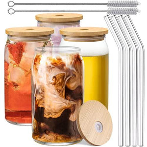 Set of 4 Snifters with Bamboo Lids and Straws