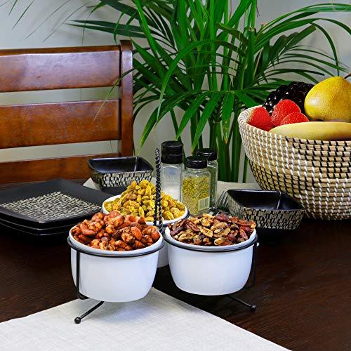 Elegant Relish Tray with White Ceramic Bowl, Gracious Dining Chip and Dip Dish, Buffet Serving Bowl for Candy, Nuts And Dips, 4-piece Food Serving Set - Le'raze by G&L Decor Inc