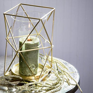 Sparkling Gold Hurricane Candle Holder, Geometric Polyhedron Metal Wire with Glass Insert for Votive Candlestick. Ideal for Tea Light Table Centerpieces, Wedding Banquet, Party & Classic Patio Lantern - Le'raze by G&L Decor Inc