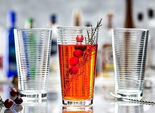 Set of 16 Heavy Base Ribbed Durable Drinking Glasses Includes 8 Cooler  Glasses (17oz) and 8 Rocks Glasses (13oz), - Clear Glass Cups - Elegant Glassware  Set 
