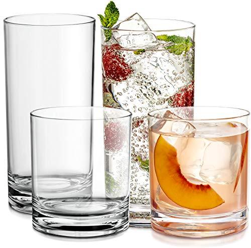 Elegant Acrylic Drinking Glasses [Set of 16] Attractive Clear Plastic - Le' raze by G&L Decor Inc